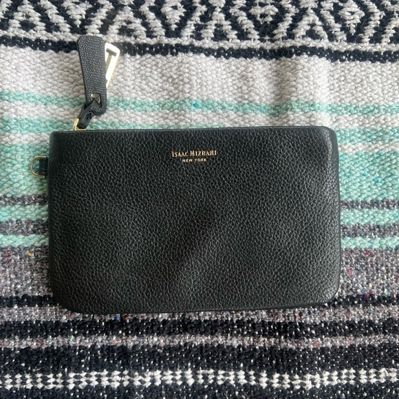 Isaac Mizrahi Black Leather Wristlet - Picture 1 of 6